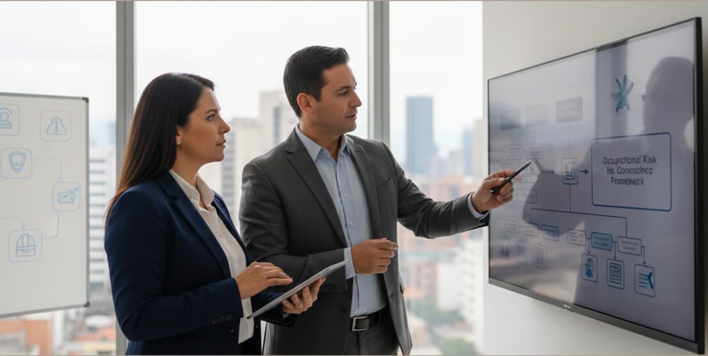Representación visual del Sistema de Gestión de Seguridad y Salud en el Trabajo y la gestión integral de riesgos según el Decreto 1072 de 2015.